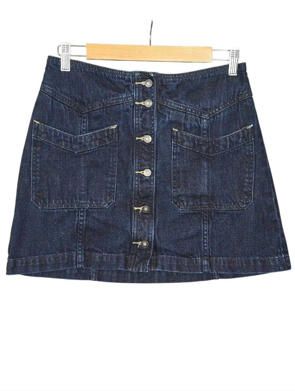 Free People Come A Little Closer Button Front Denim Mini Skirt Dark Wash Size 4